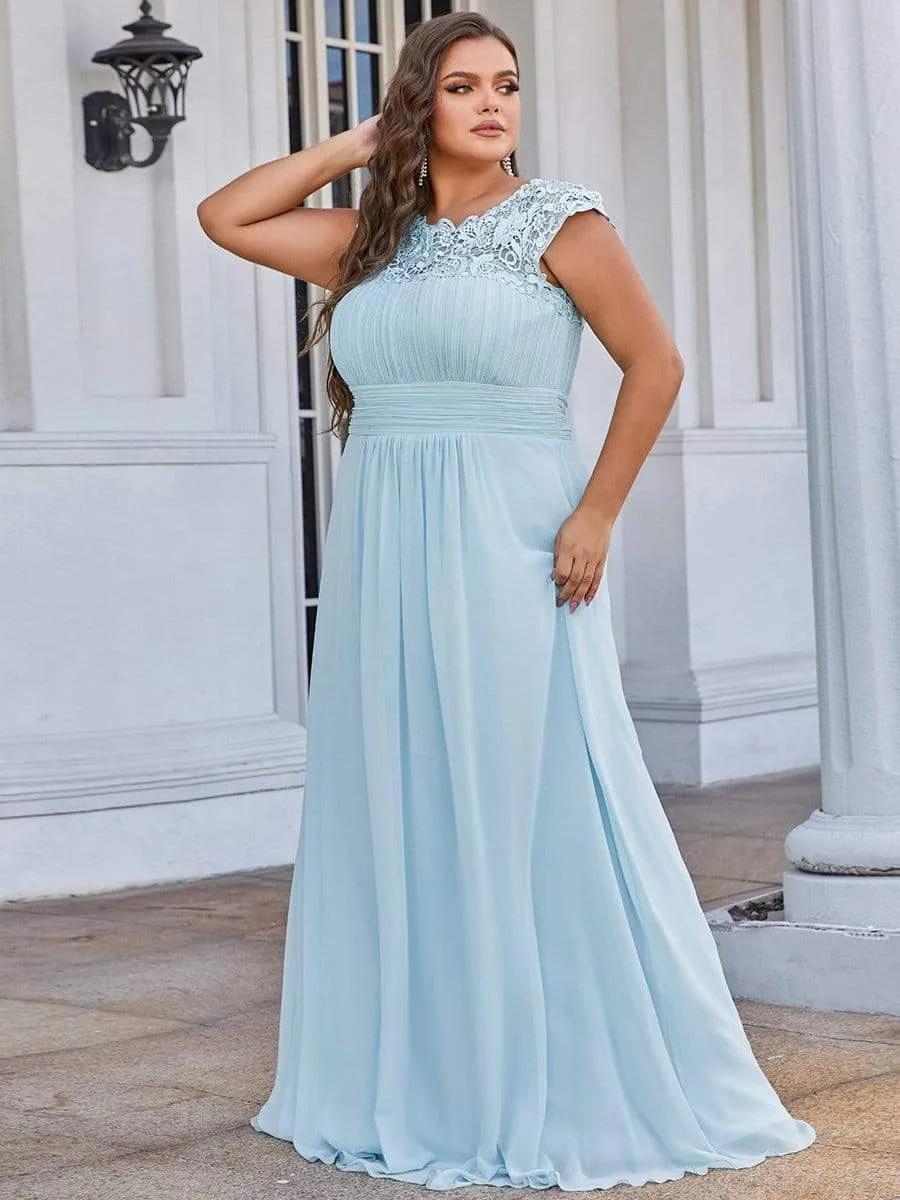 Plus Size Elegant Maxi Long Lace Cap Sleeve Bridesmaid Dress