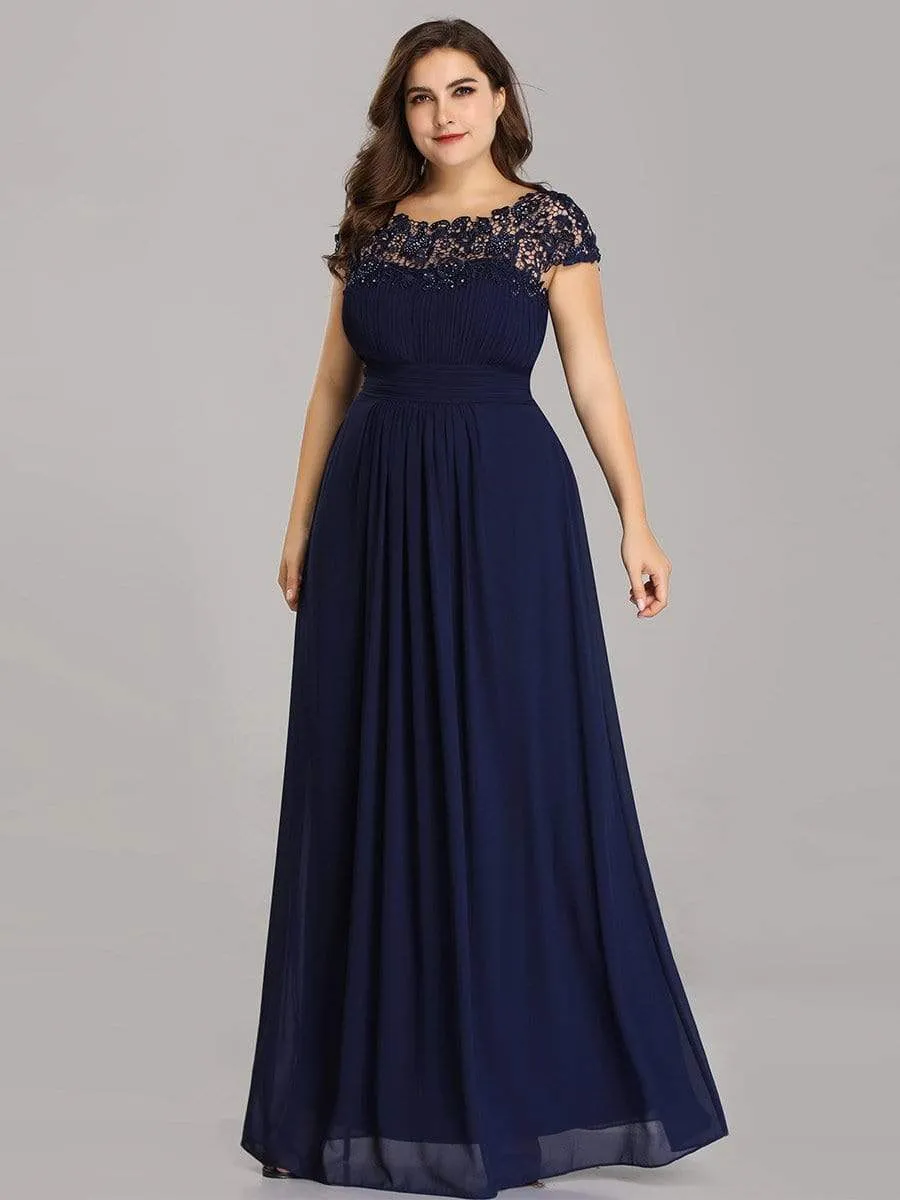 Plus Size Elegant Maxi Long Lace Cap Sleeve Bridesmaid Dress