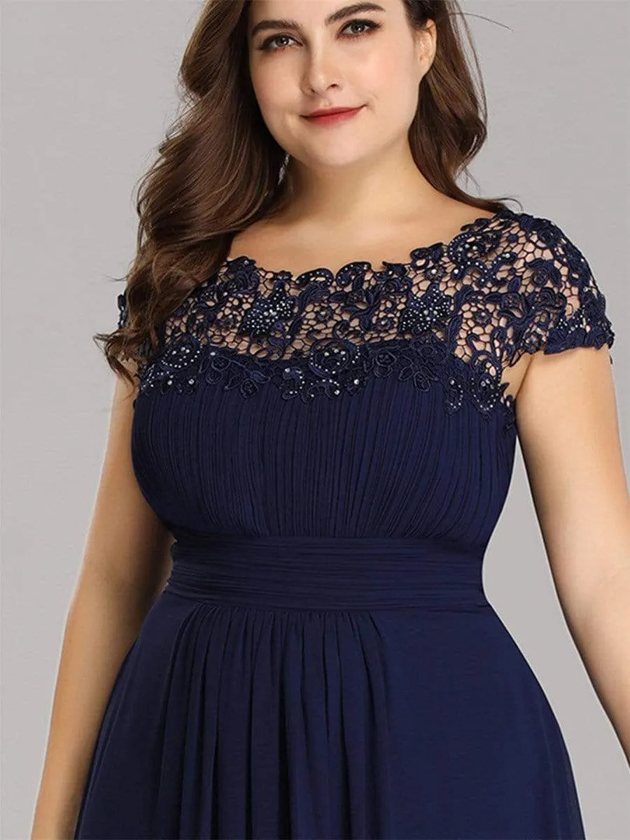 Plus Size Elegant Maxi Long Lace Cap Sleeve Bridesmaid Dress