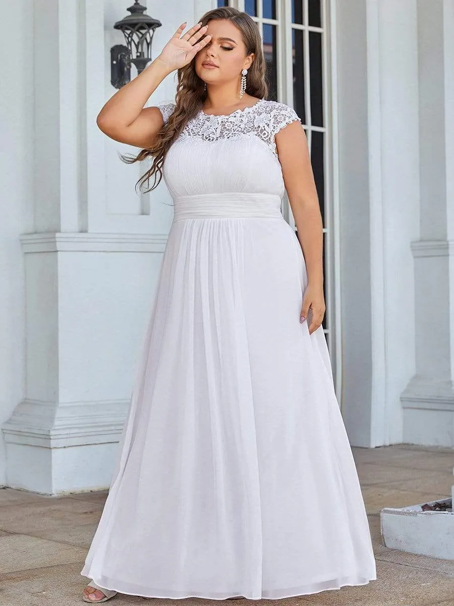 Plus Size Elegant Maxi Long Lace Cap Sleeve Bridesmaid Dress