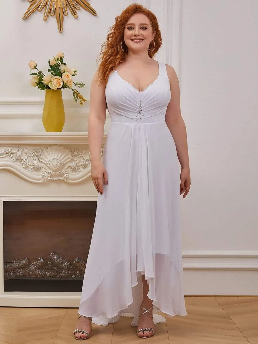 Plus Size V-Neck High-Low Evening Dress