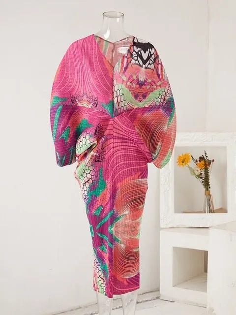 Pre Order:  Abstract Color Burst Pleated Dress - @jariatudanita