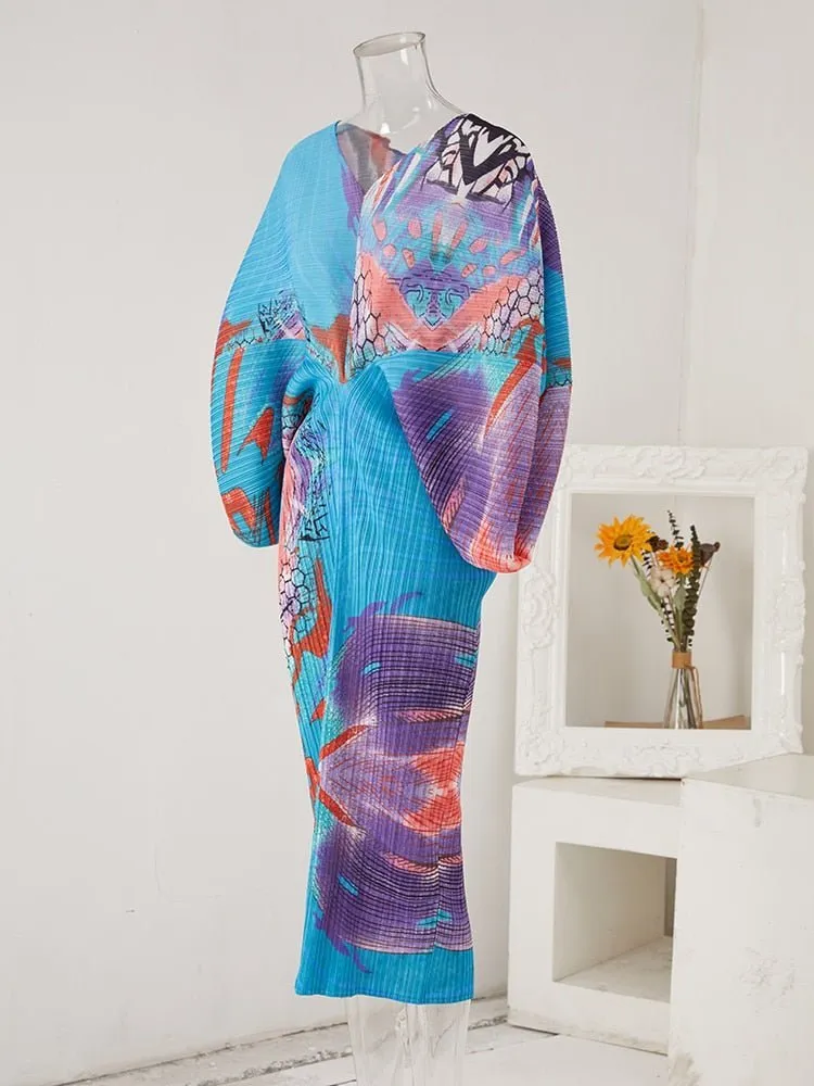 Pre Order:  Abstract Color Burst Pleated Dress - @jariatudanita