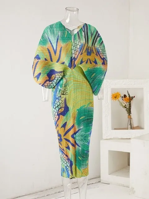 Pre Order:  Abstract Color Burst Pleated Dress - @jariatudanita