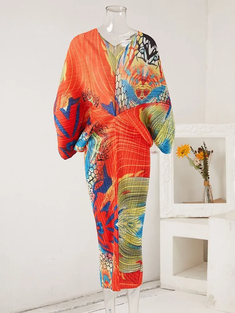 Pre Order:  Abstract Color Burst Pleated Dress - @jariatudanita