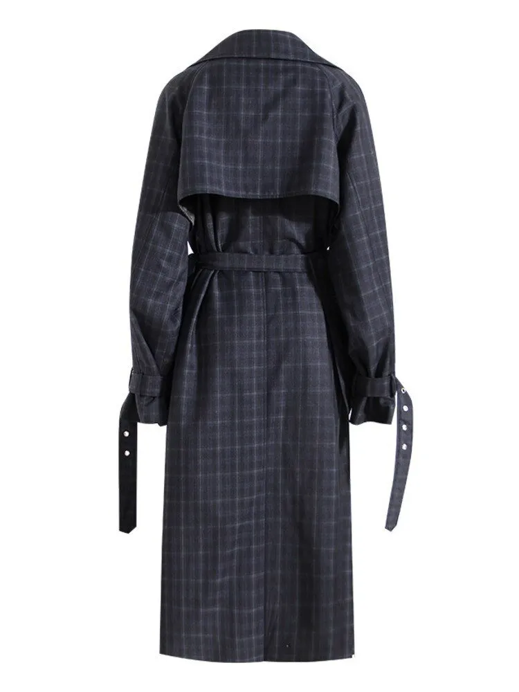 Pre Order:  Double-Breasted Plaid Trench Coat