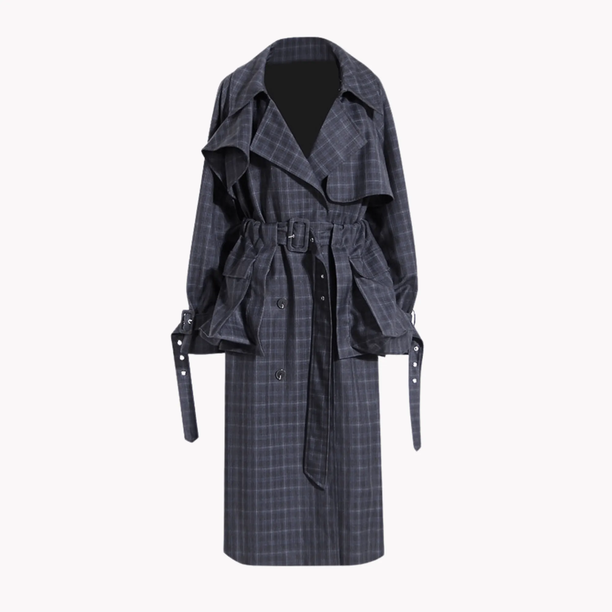 Pre Order:  Double-Breasted Plaid Trench Coat