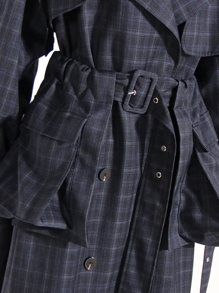 Pre Order:  Double-Breasted Plaid Trench Coat