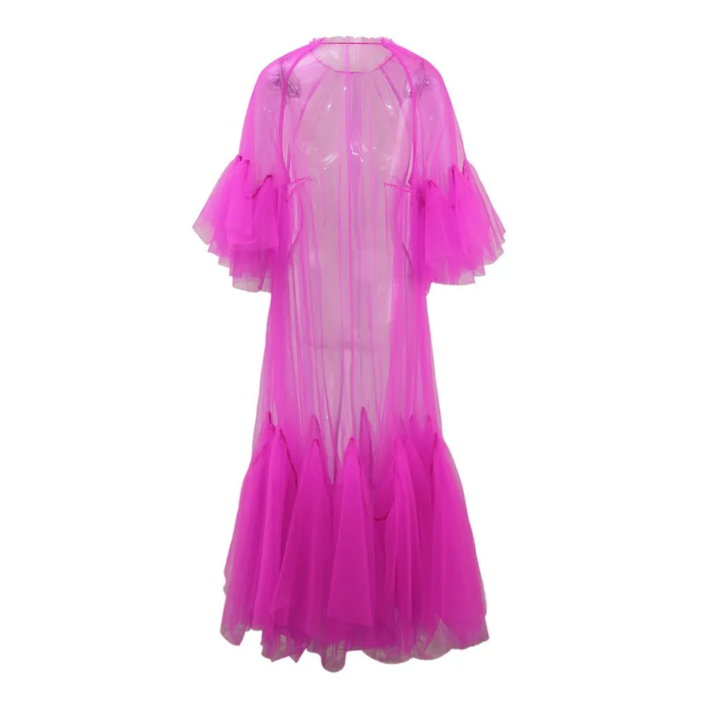 Pre Order:  Sheer Loose Petal Sleeve Dress