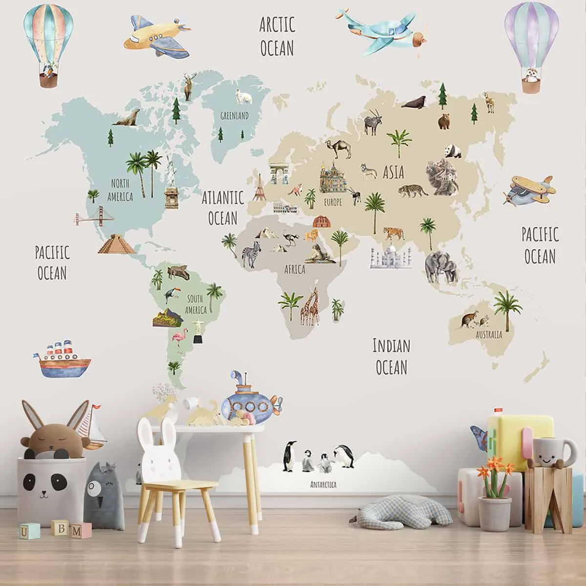 Pretty World Map Design for Kids Bedroom, Pastel, Customised