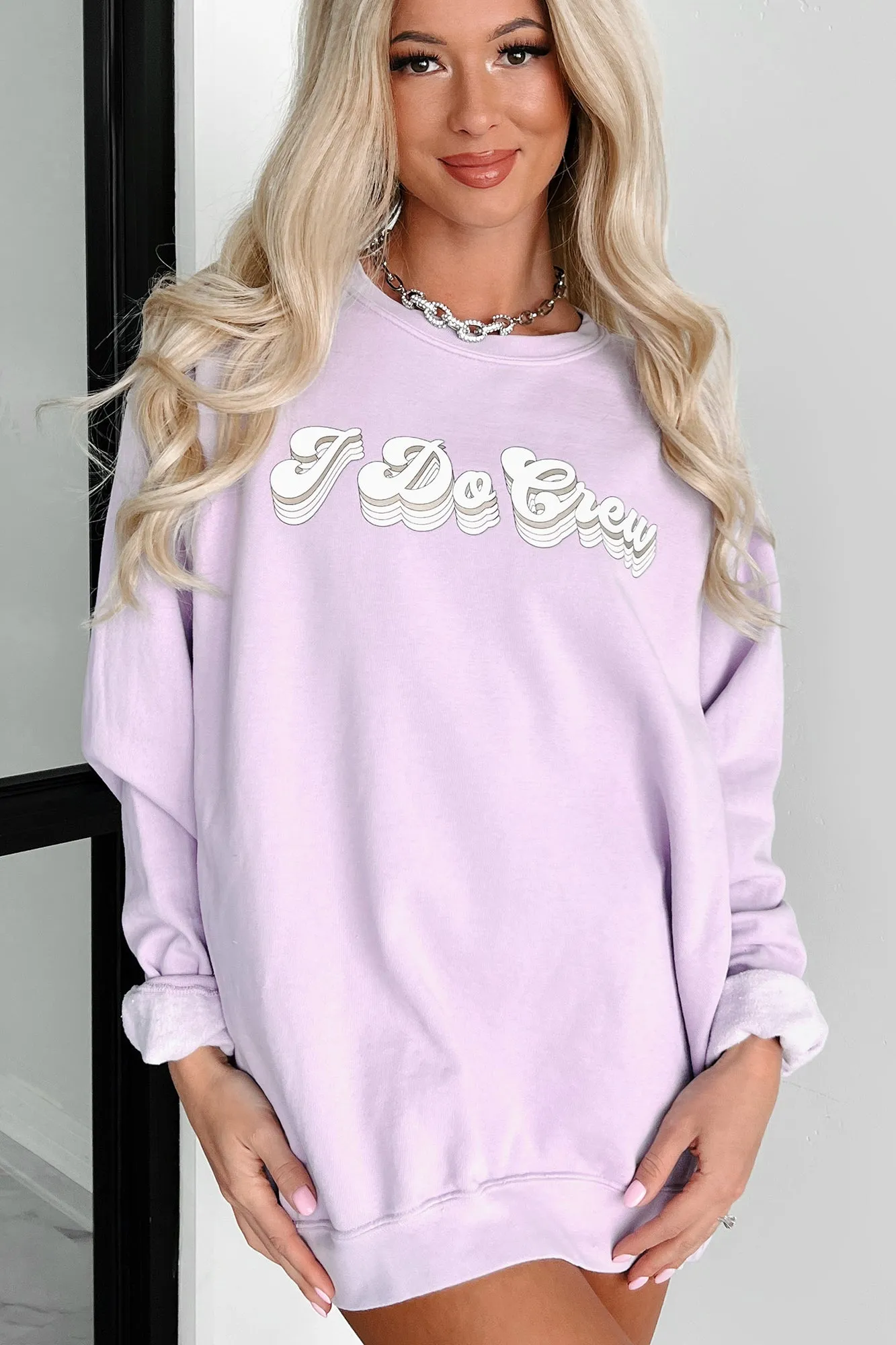 "I Do Crew" Metallic Graphic Crewneck (Orchid) - Print On Demand