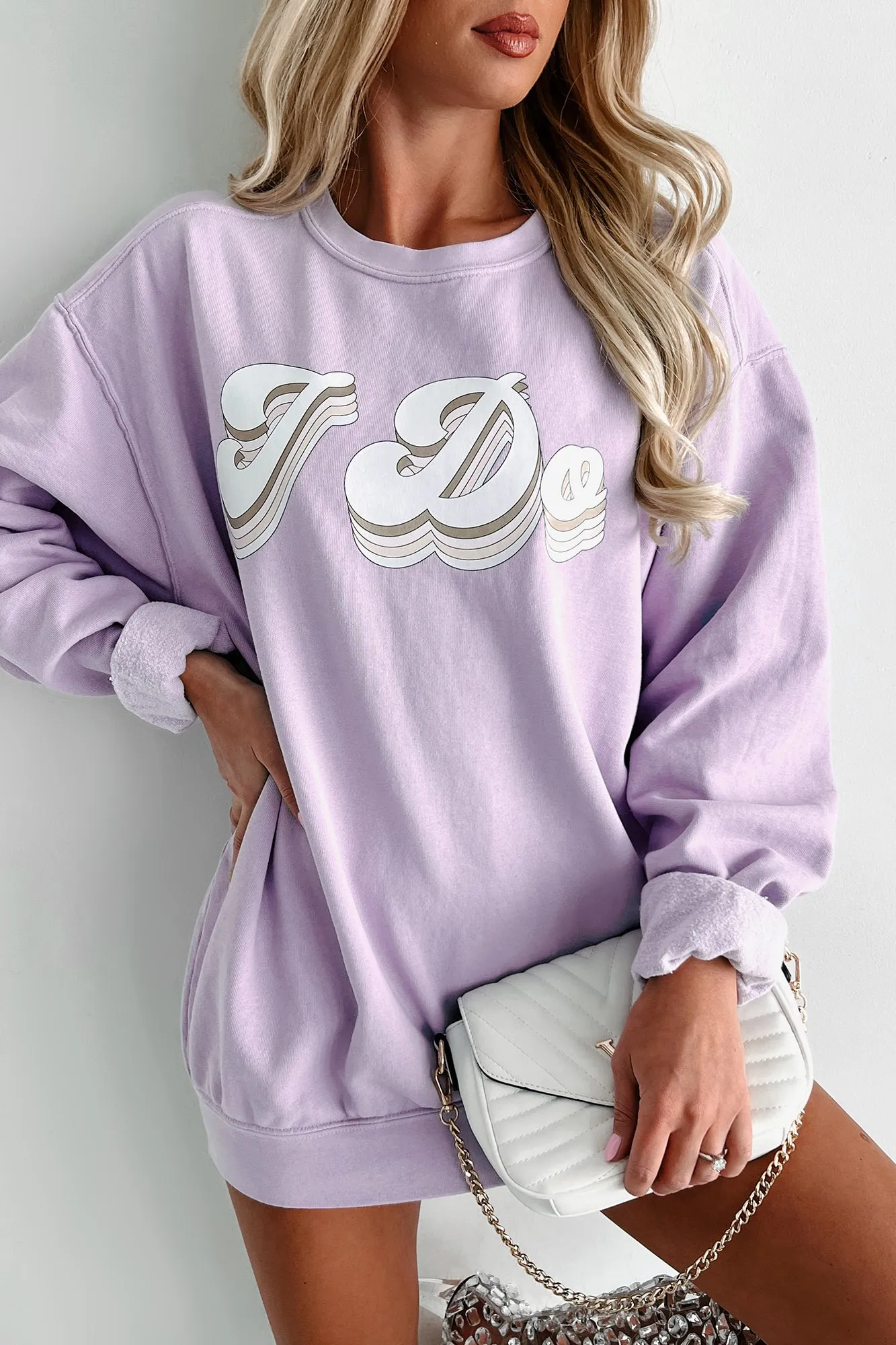 "I Do" Metallic Graphic Crewneck (Orchid) - Print On Demand