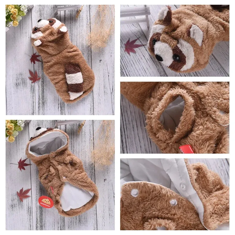 Raccoon Winter Costume for Pets | Thick Warm Hoodie Coat for Small, Medium & Large Dogs & Cats | Terrier, Poodle