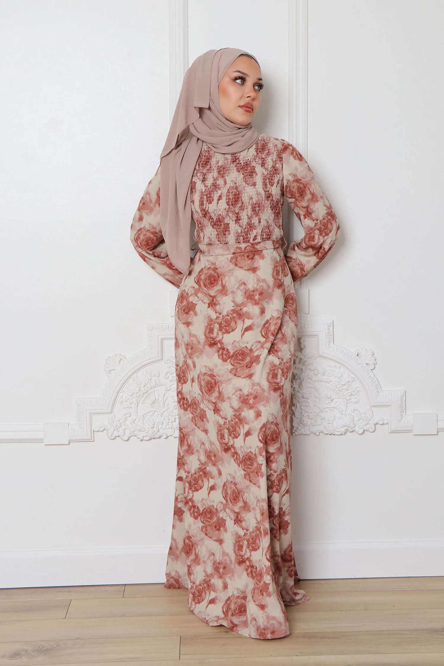 Raven Floral Shirred Dress- Pink