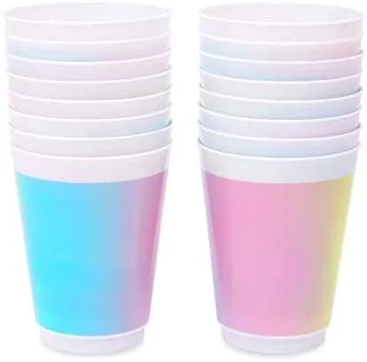 Reusable Plastic Tumbler Cups, Pastel Rainbow Party Supplies (16 oz, 16 Pack)