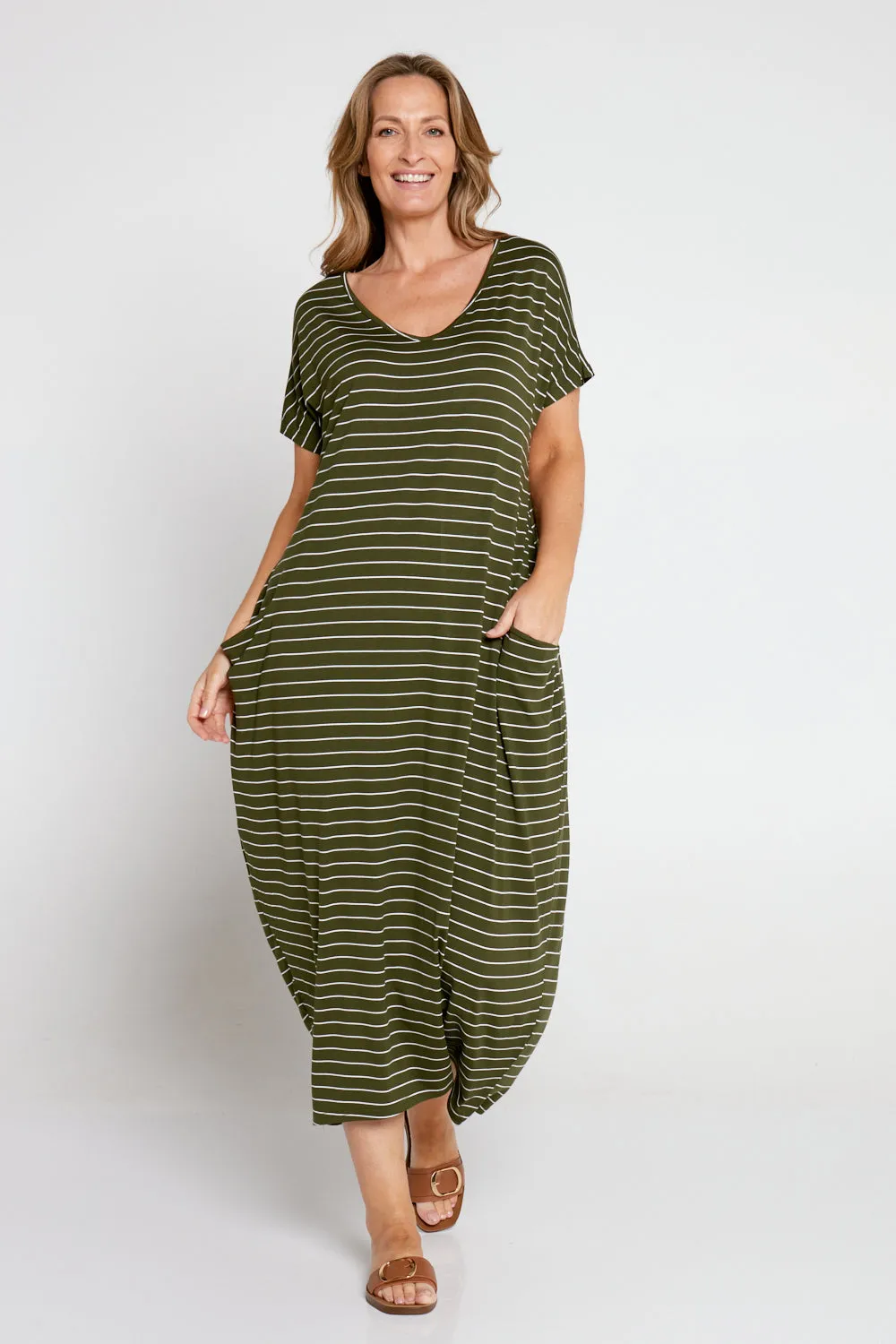 Rowan Maxi Dress - Khaki Stripe