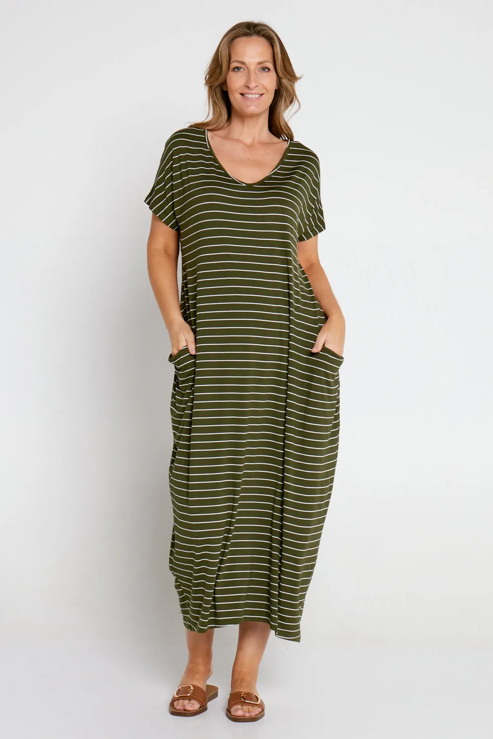 Rowan Maxi Dress - Khaki Stripe