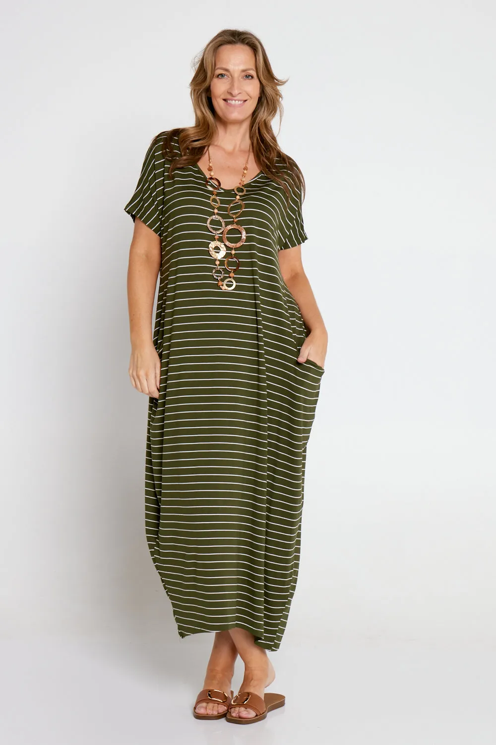 Rowan Maxi Dress - Khaki Stripe