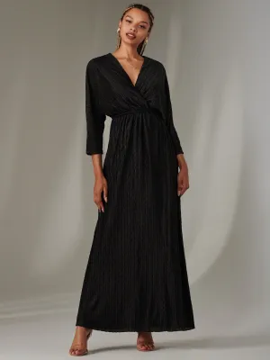 Ruffle Hem Textured Jersey Maxi Dress, Black