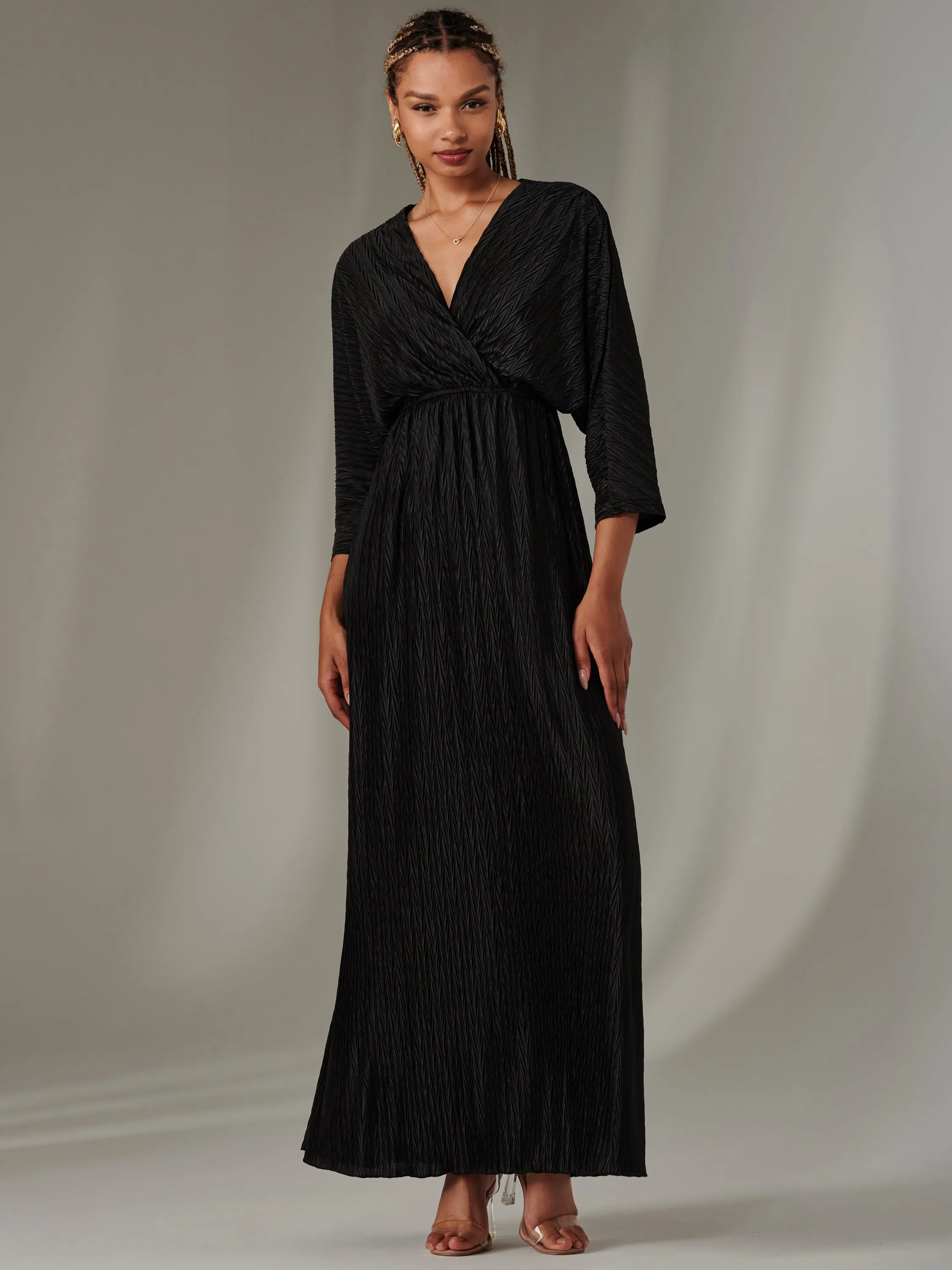 Ruffle Hem Textured Jersey Maxi Dress, Black