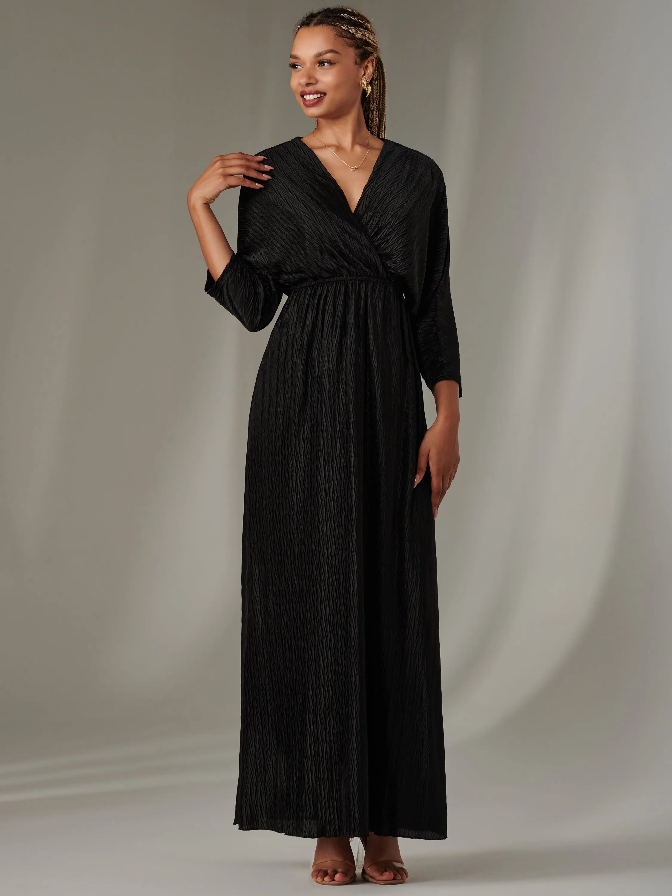 Ruffle Hem Textured Jersey Maxi Dress, Black