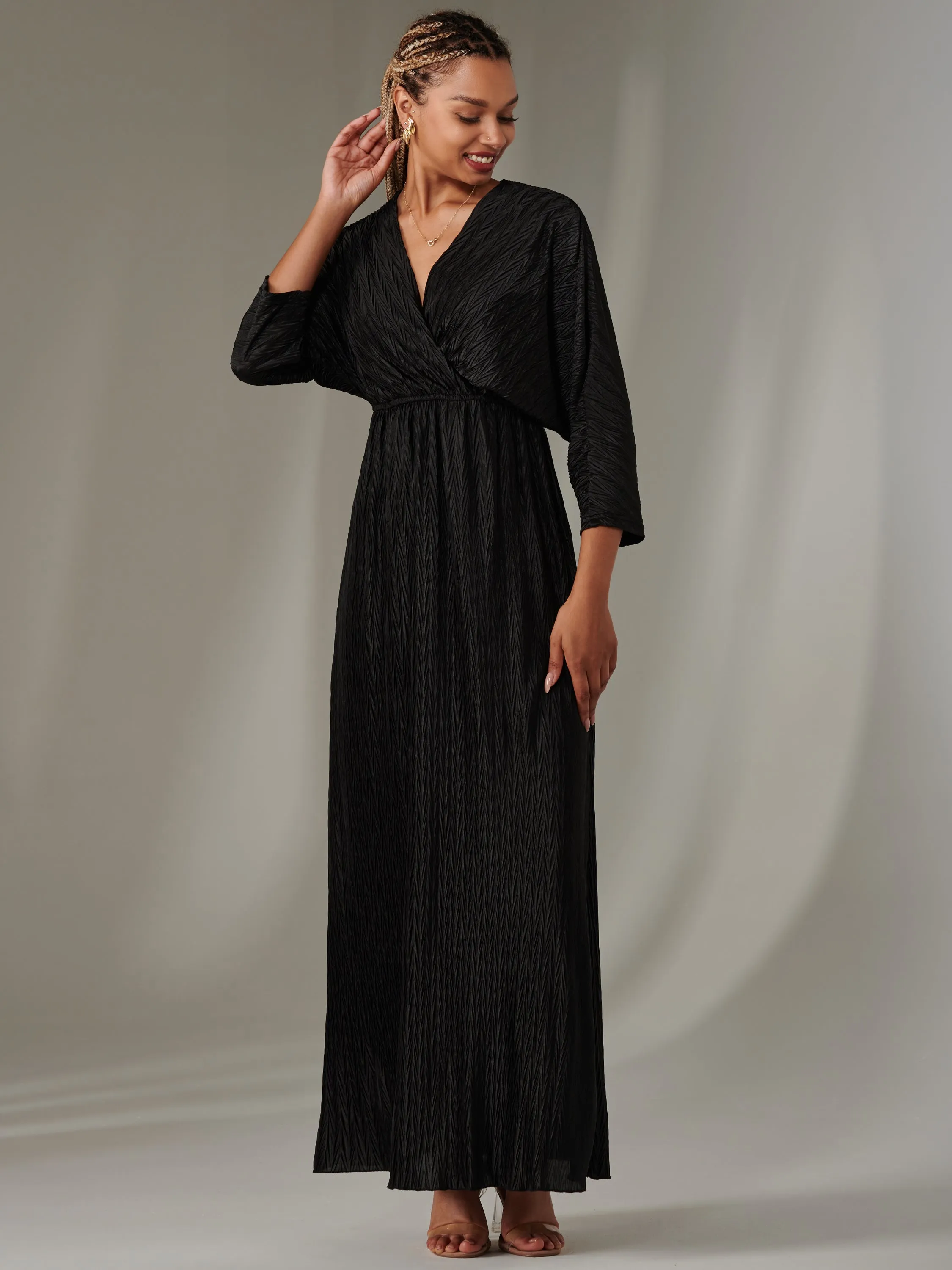 Ruffle Hem Textured Jersey Maxi Dress, Black