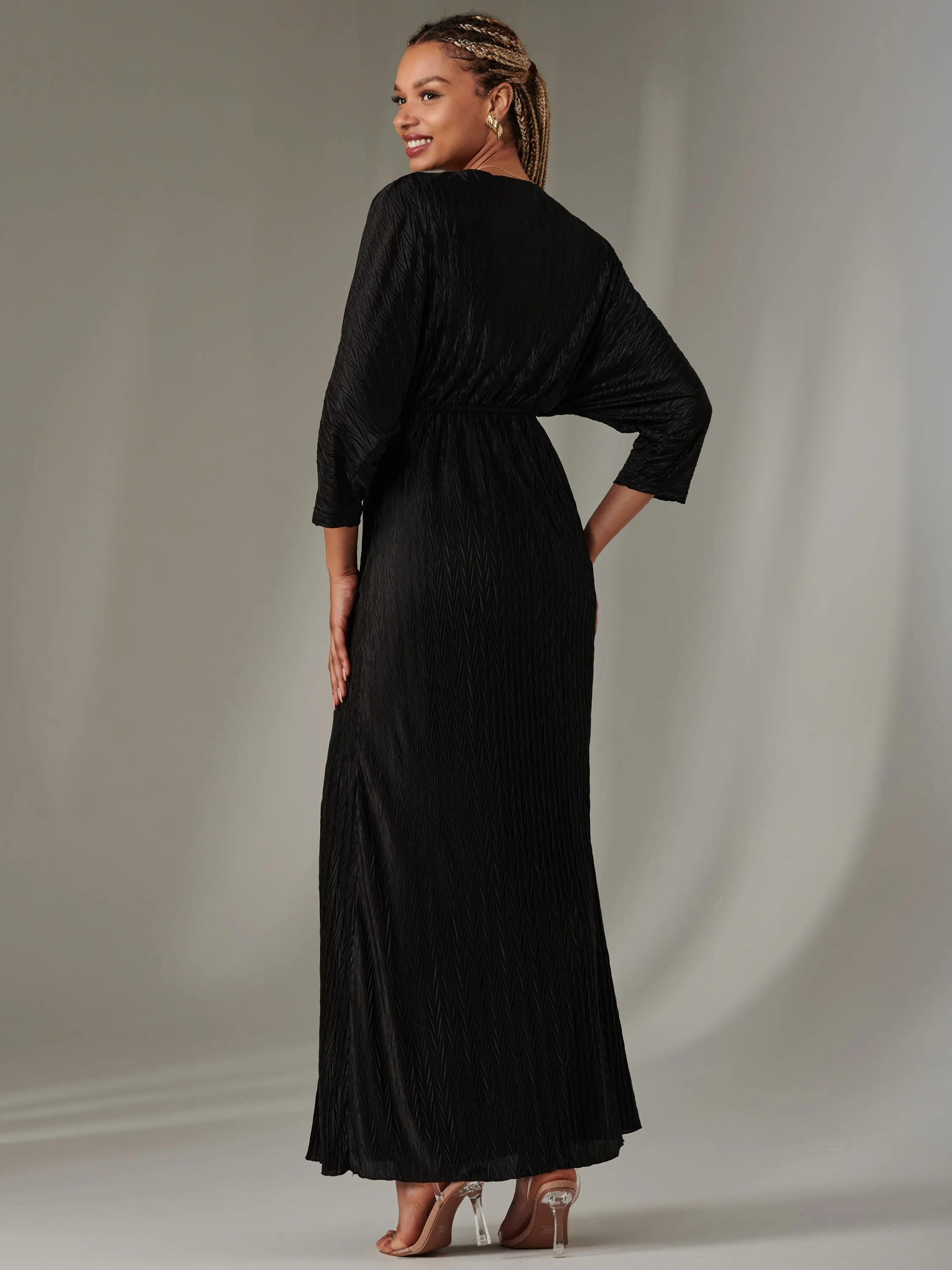 Ruffle Hem Textured Jersey Maxi Dress, Black