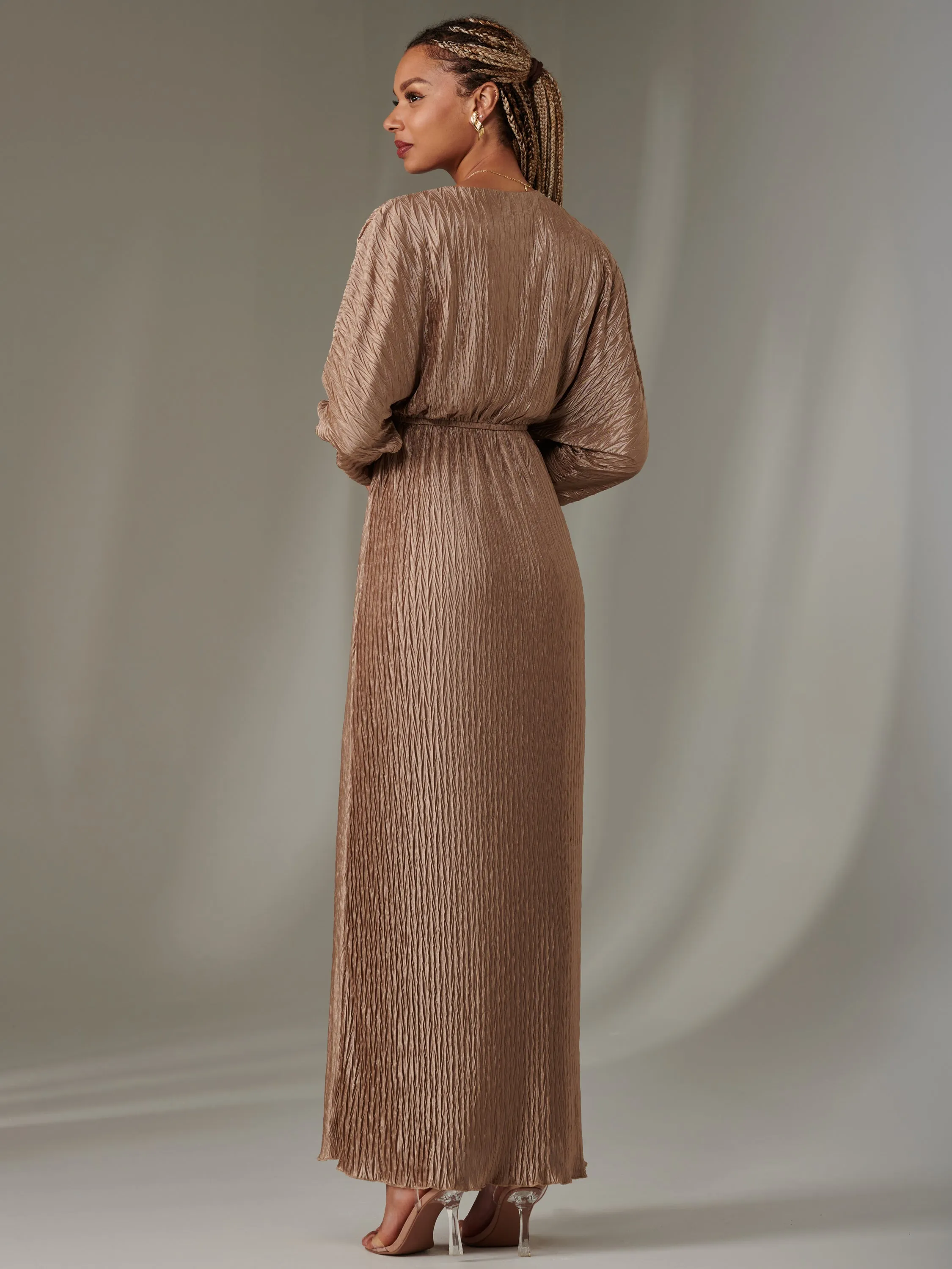 Ruffle Hem Textured Jersey Maxi Dress, Bronze