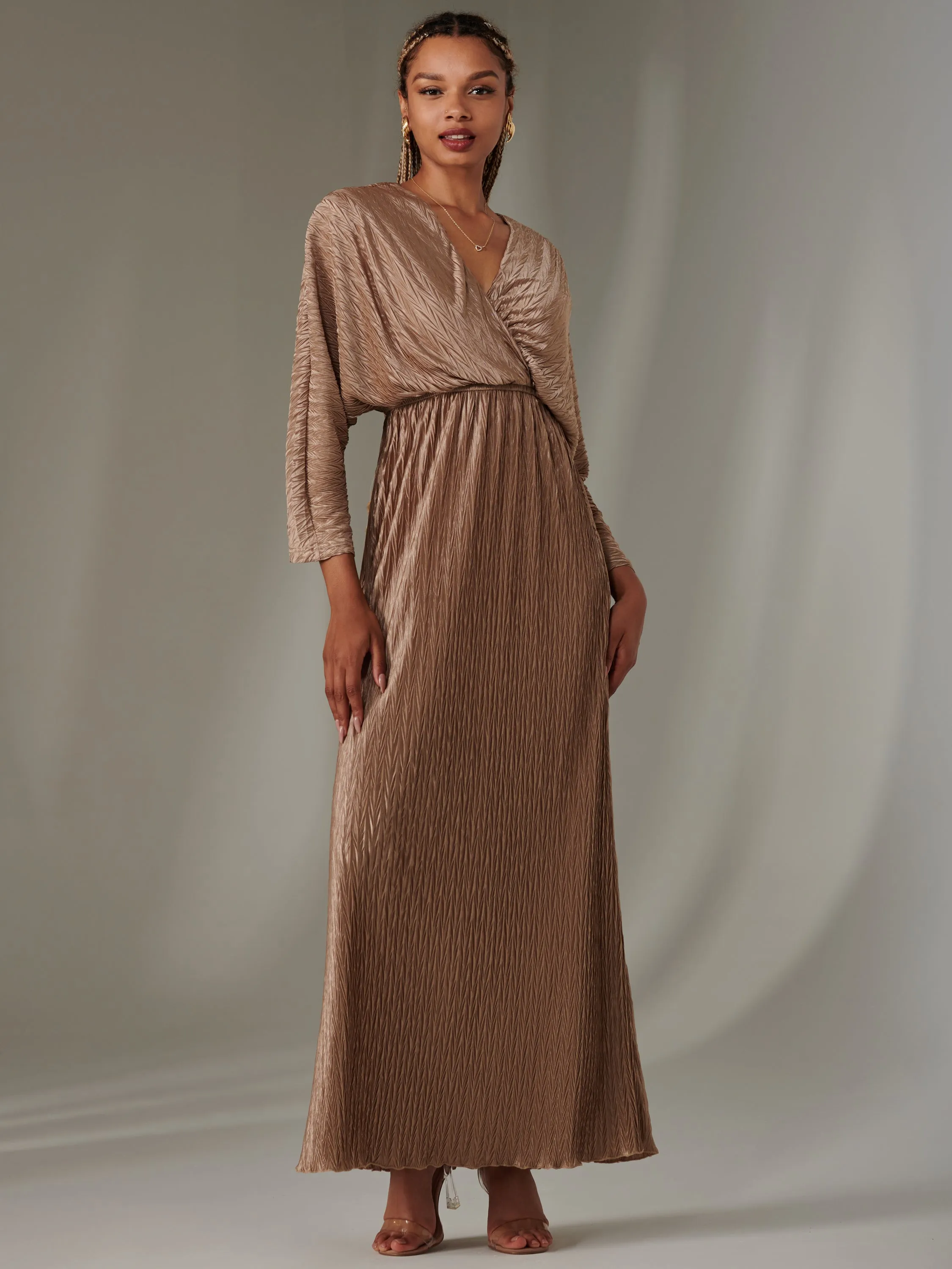 Ruffle Hem Textured Jersey Maxi Dress, Bronze