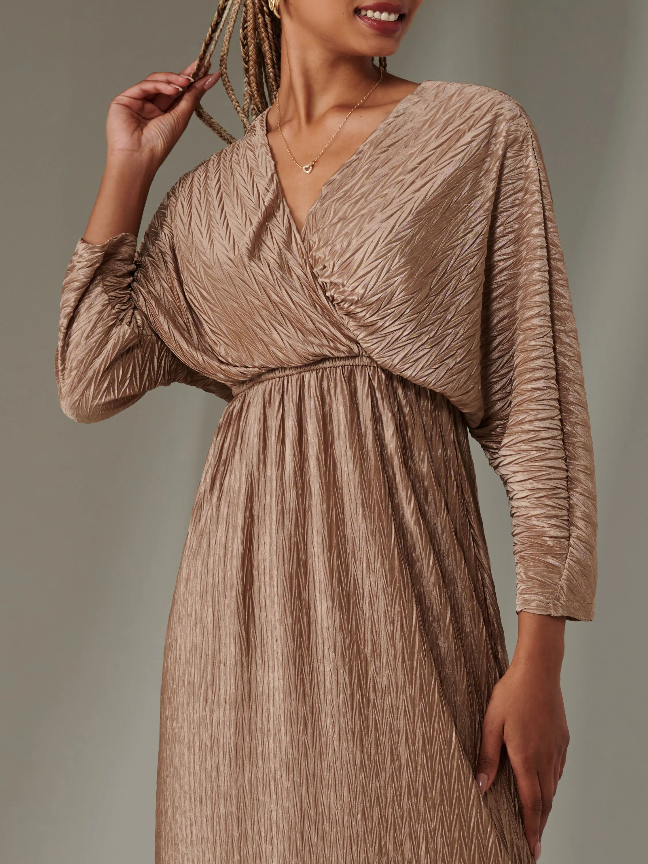 Ruffle Hem Textured Jersey Maxi Dress, Bronze