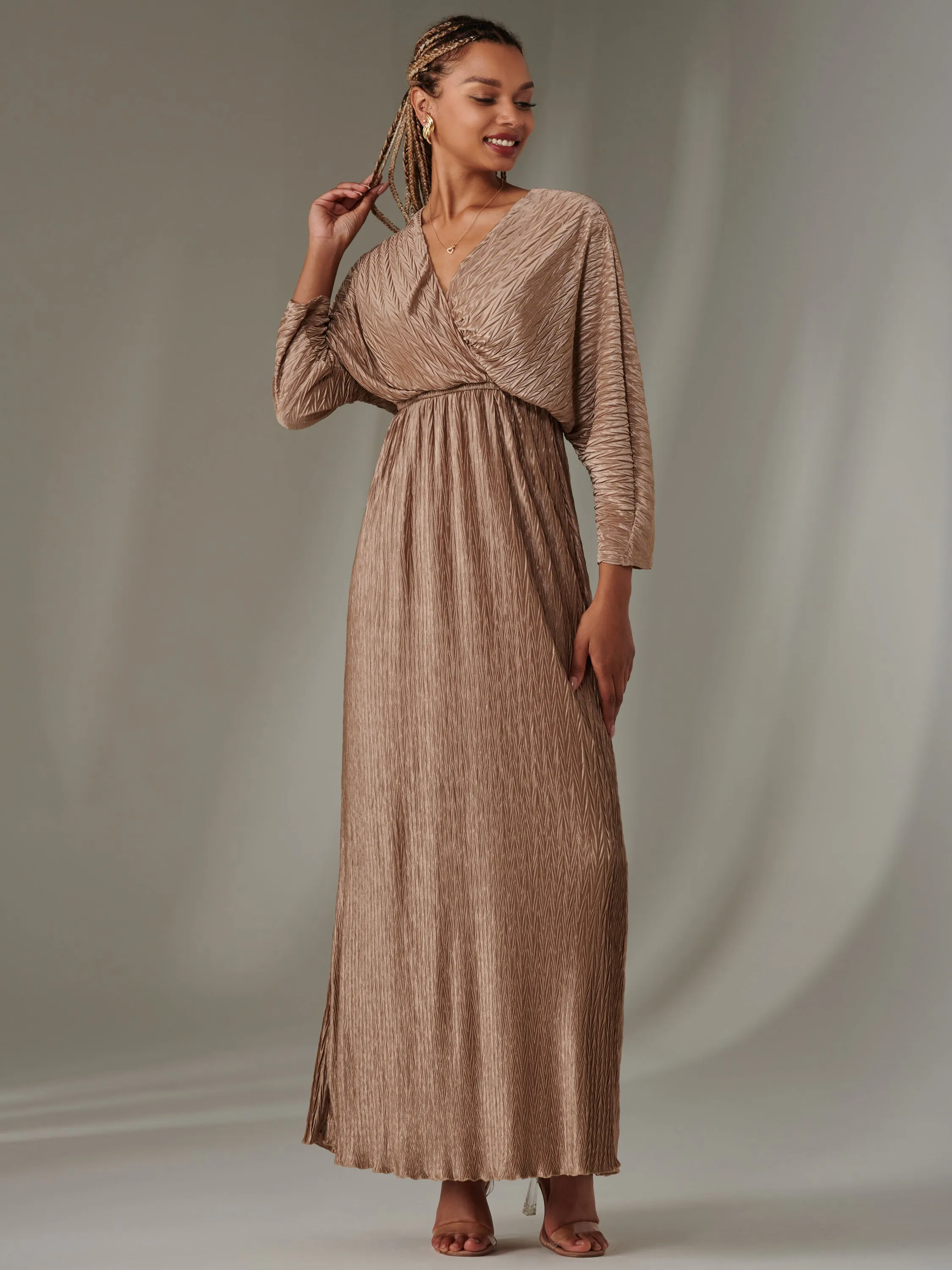 Ruffle Hem Textured Jersey Maxi Dress, Bronze