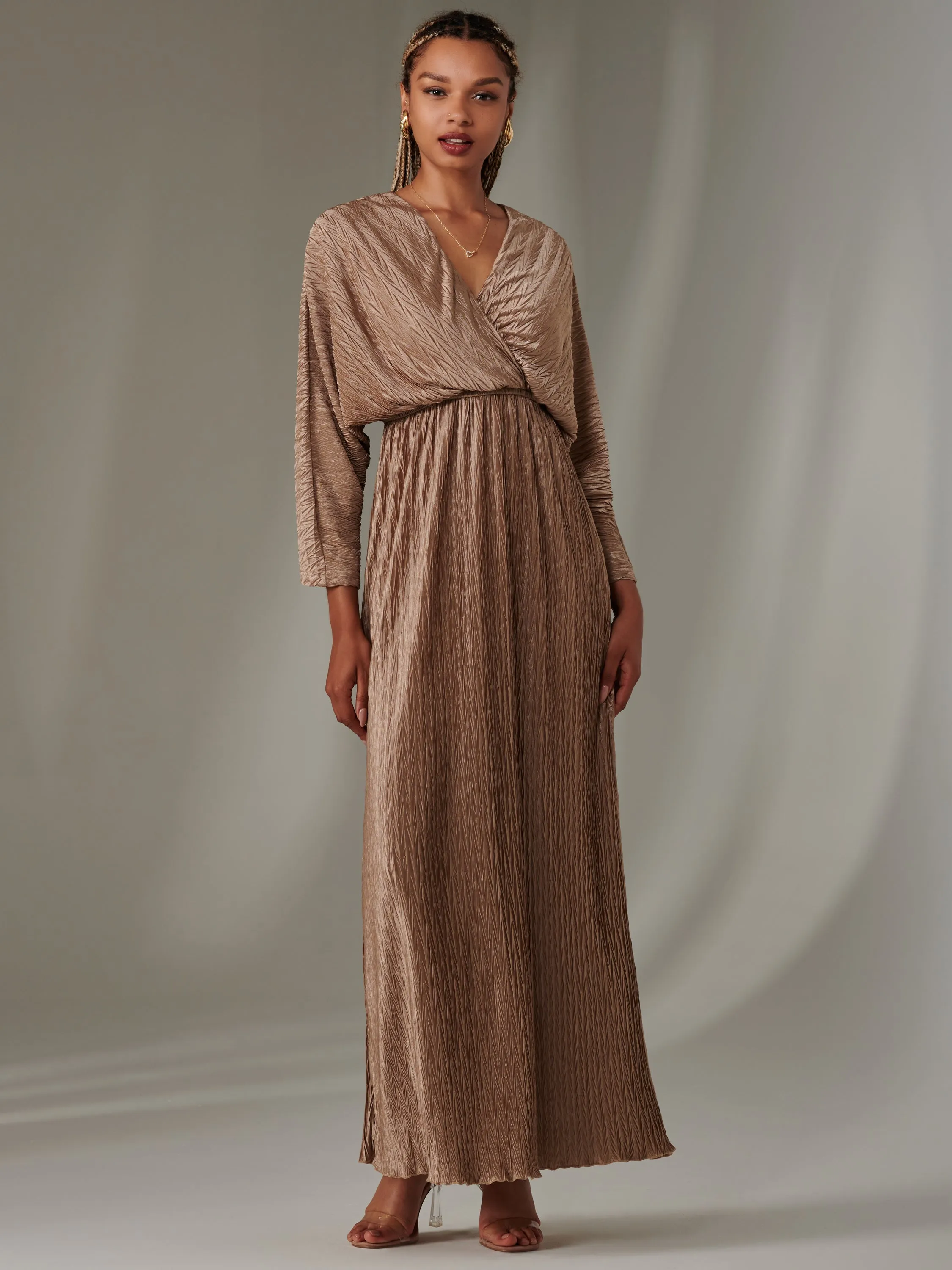 Ruffle Hem Textured Jersey Maxi Dress, Bronze