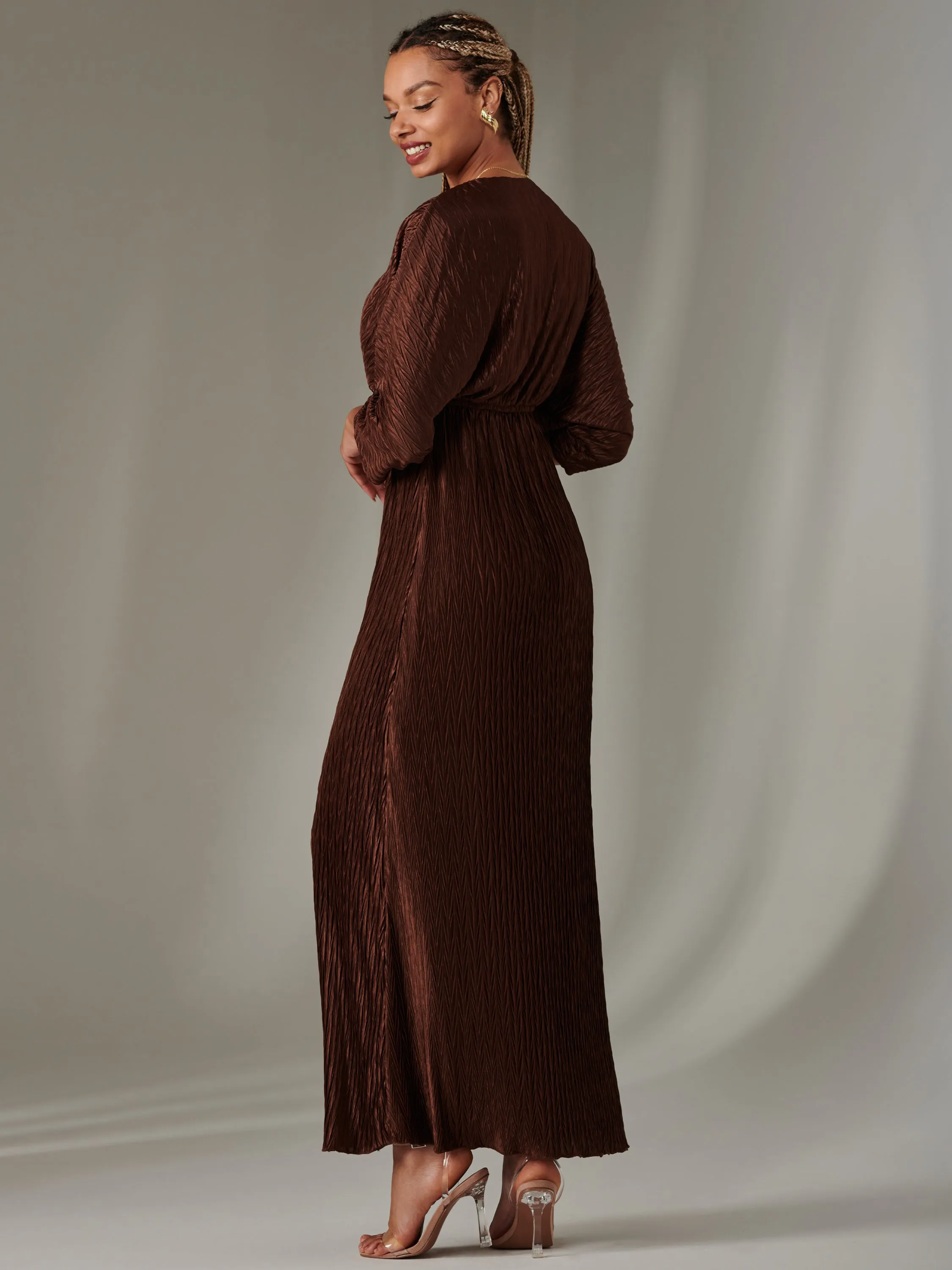 Ruffle Hem Textured Jersey Maxi Dress, Chocolate