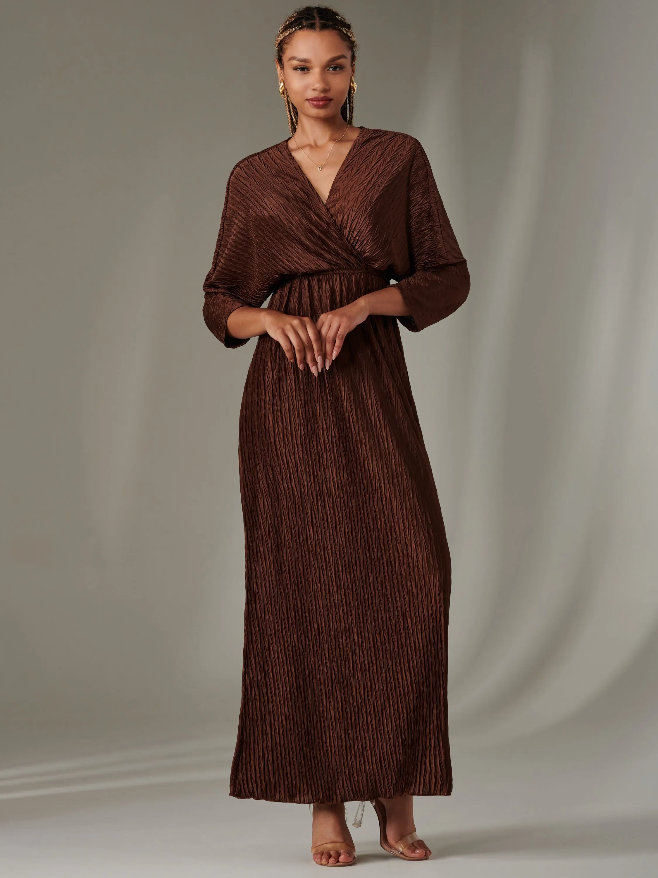 Ruffle Hem Textured Jersey Maxi Dress, Chocolate