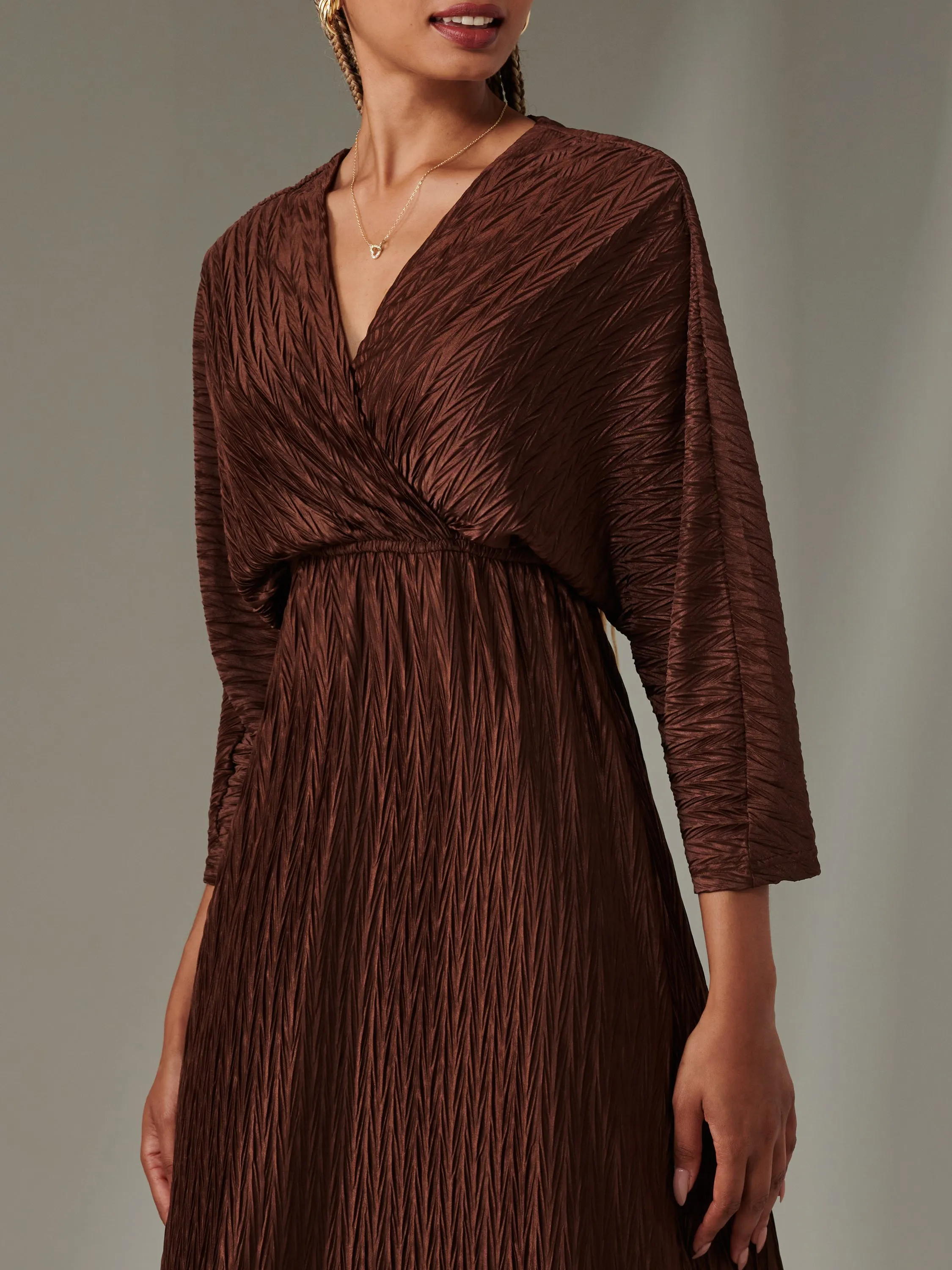 Ruffle Hem Textured Jersey Maxi Dress, Chocolate