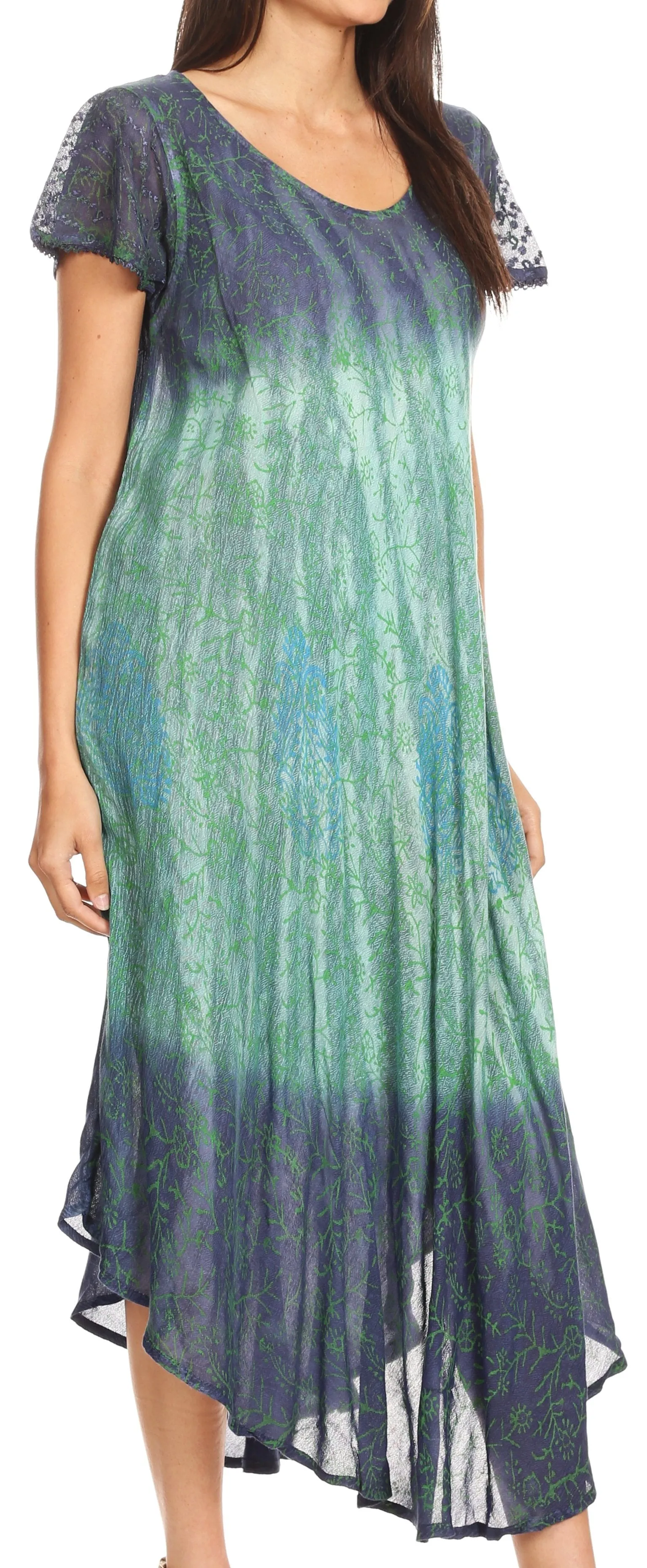 Sakkas Samira Color Block Printed Sheer Cap Sleeve Relaxed Fit Dress | Cover Up