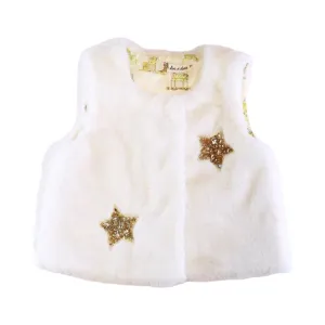 Sequin Star Fur Vest - White