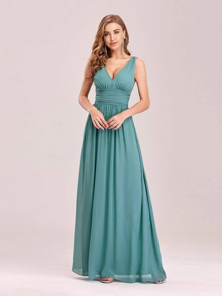 Sleeveless V-Neck Maxi Chiffon Bridesmaid Dress