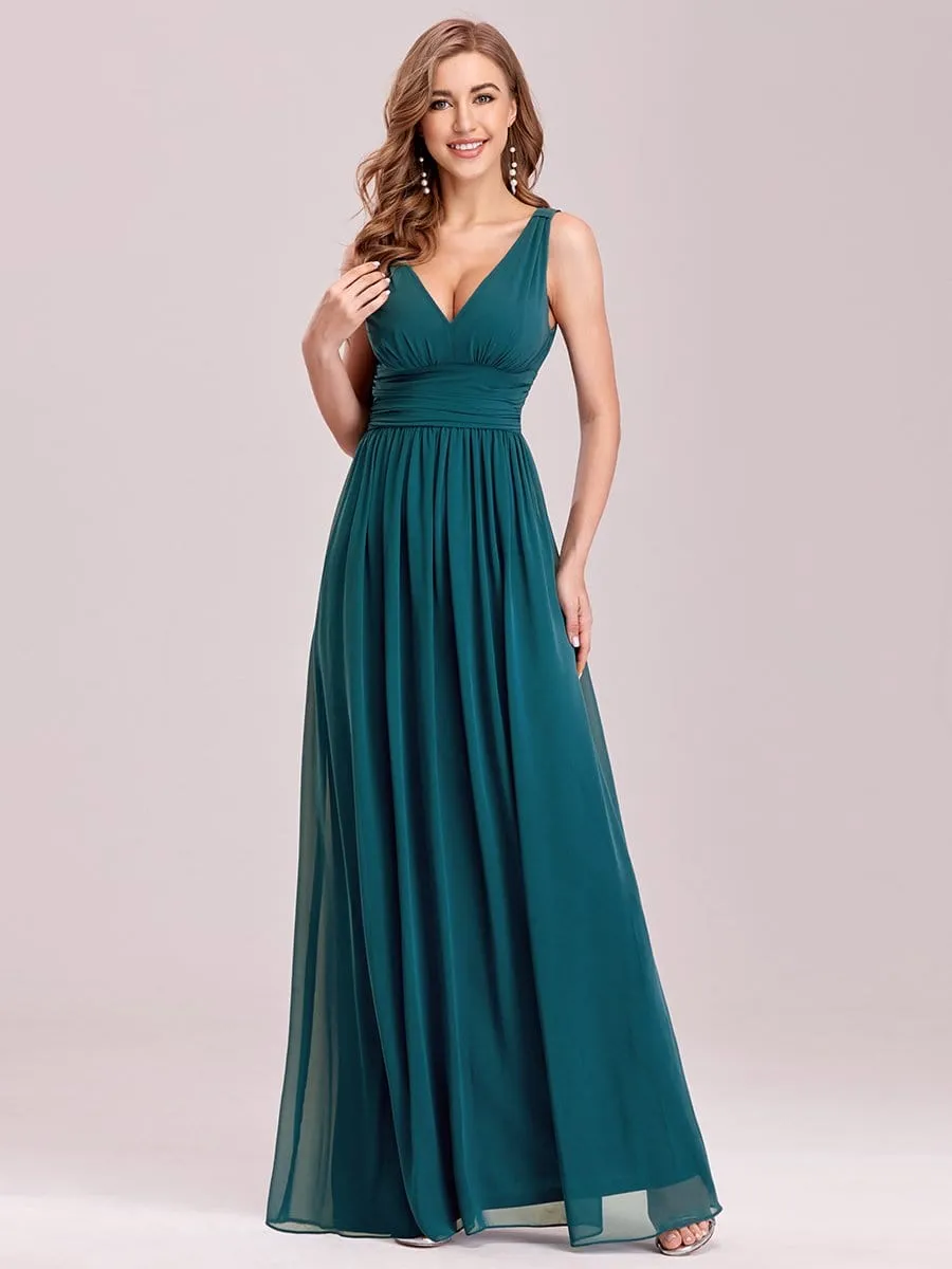 Sleeveless V-Neck Maxi Chiffon Bridesmaid Dress