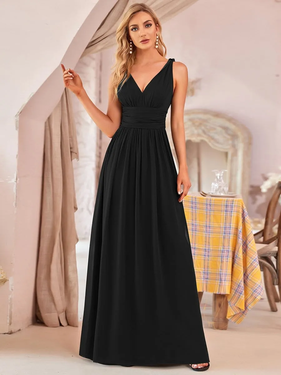 Sleeveless V-Neck Maxi Chiffon Bridesmaid Dress