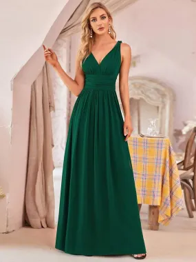 Sleeveless V-Neck Maxi Chiffon Bridesmaid Dress