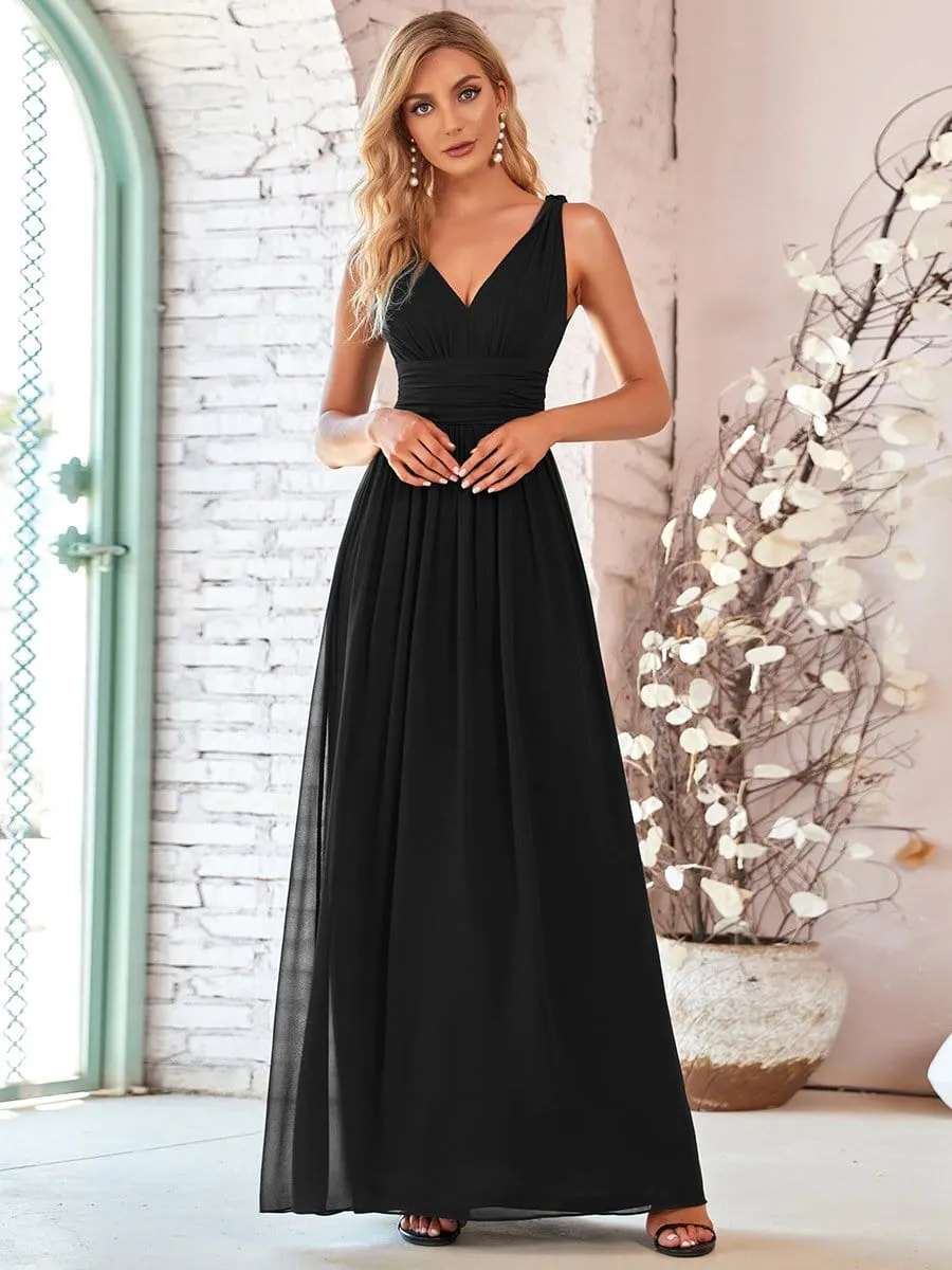 Sleeveless V-Neck Maxi Chiffon Bridesmaid Dress