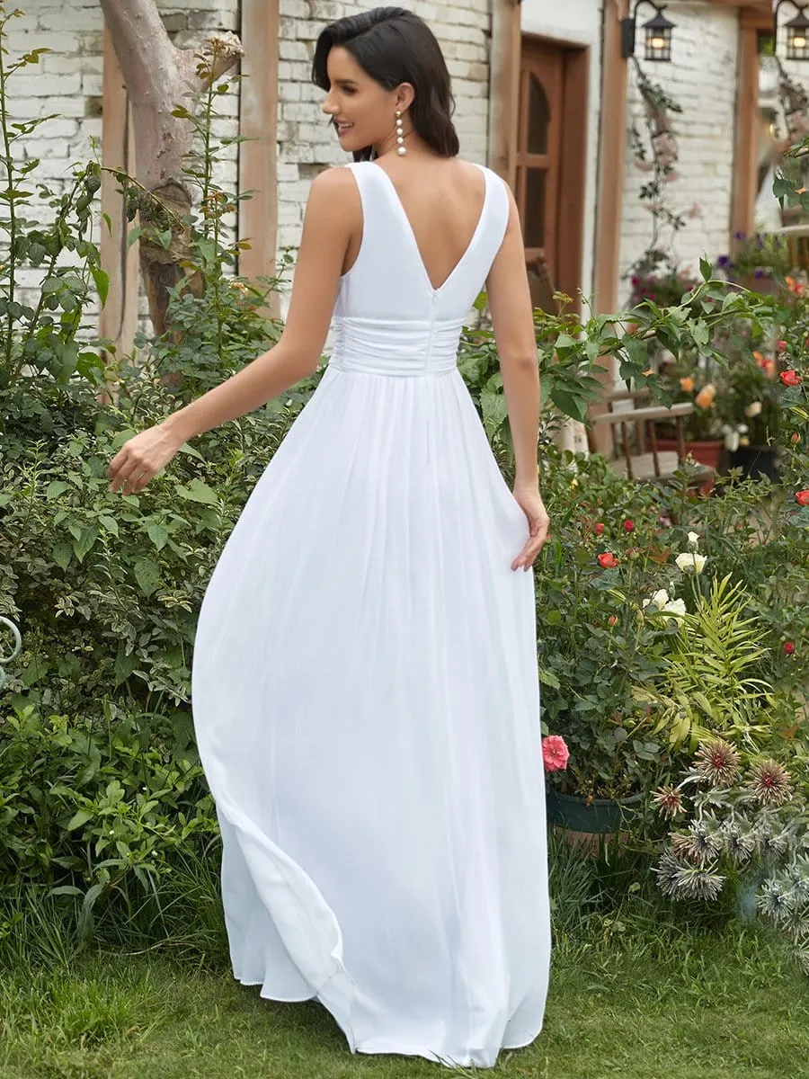 Sleeveless V-Neck Maxi Chiffon Bridesmaid Dress