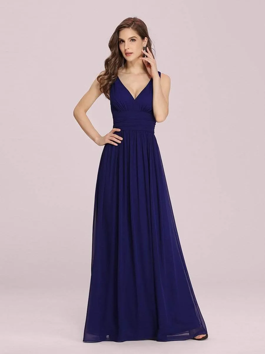 Sleeveless V-Neck Maxi Chiffon Bridesmaid Dress