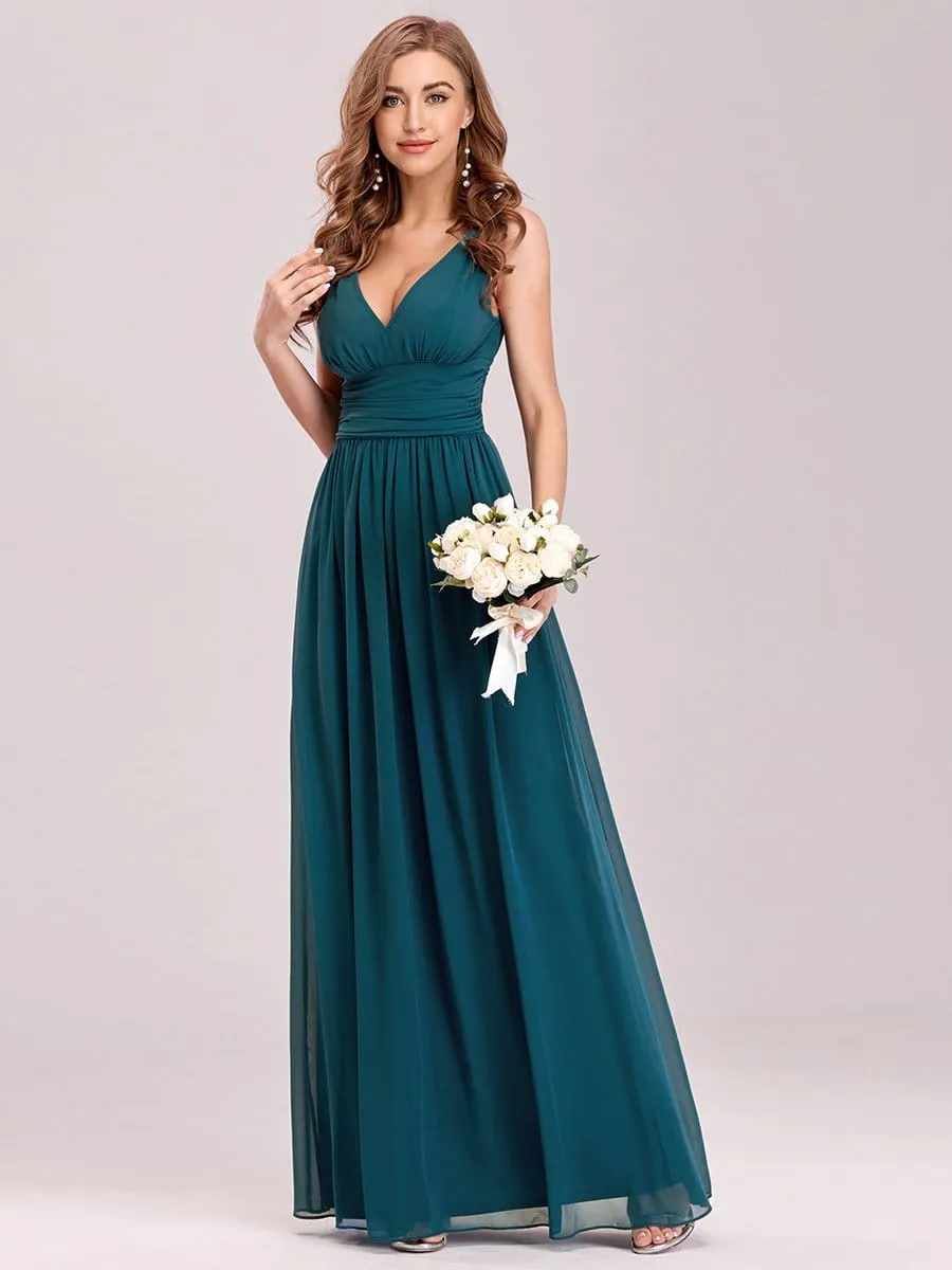 Sleeveless V-Neck Maxi Chiffon Bridesmaid Dress