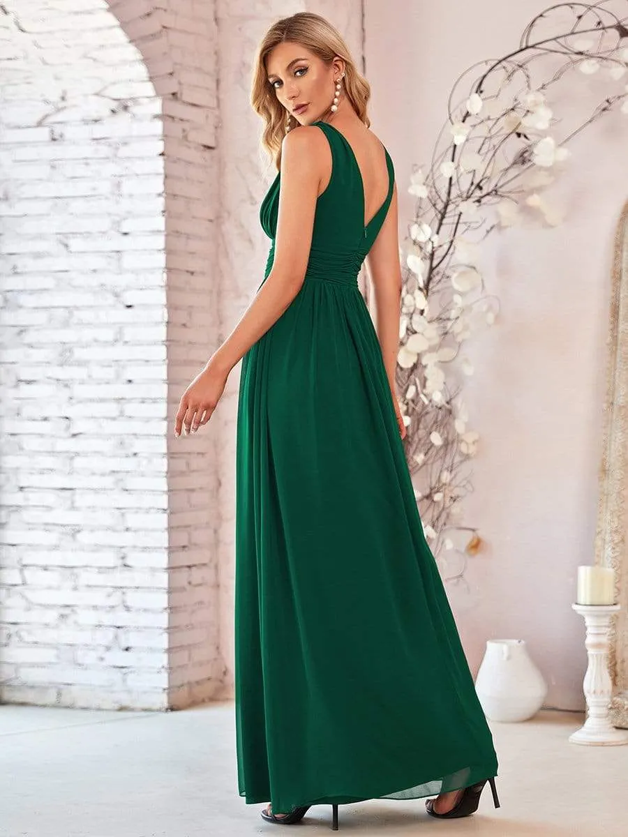 Sleeveless V-Neck Maxi Chiffon Bridesmaid Dress