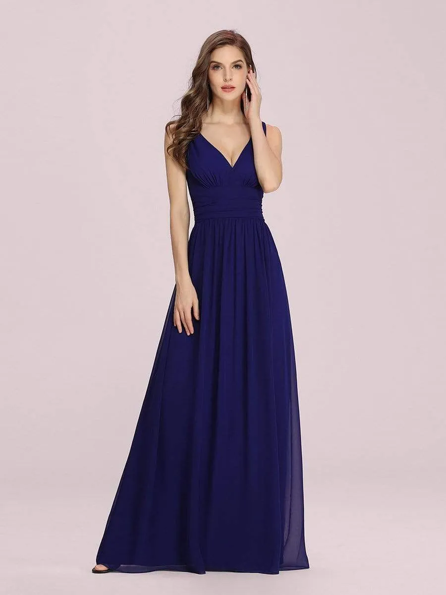 Sleeveless V-Neck Maxi Chiffon Bridesmaid Dress