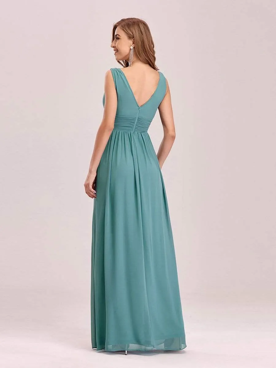 Sleeveless V-Neck Maxi Chiffon Bridesmaid Dress