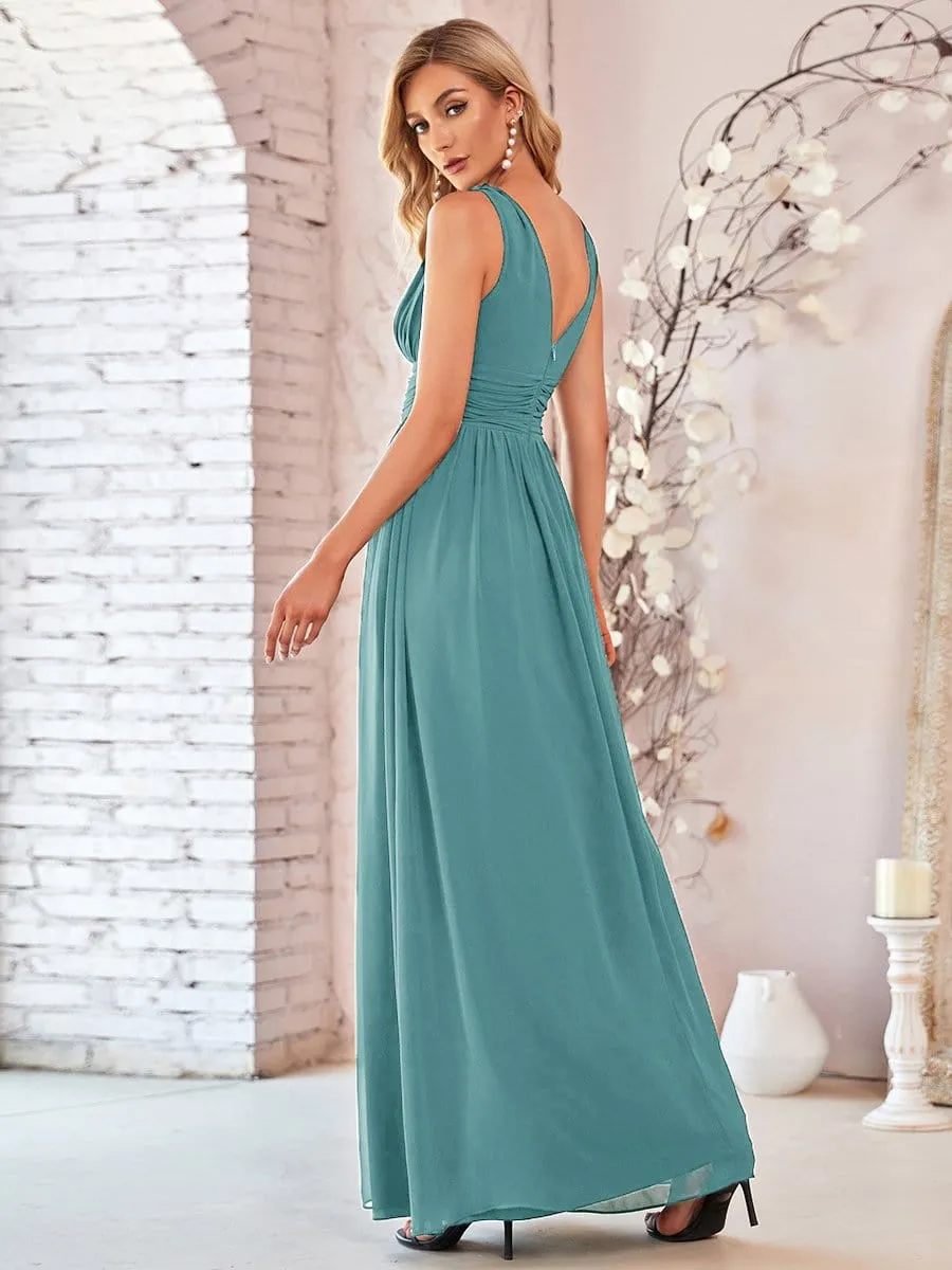 Sleeveless V-Neck Maxi Chiffon Bridesmaid Dress