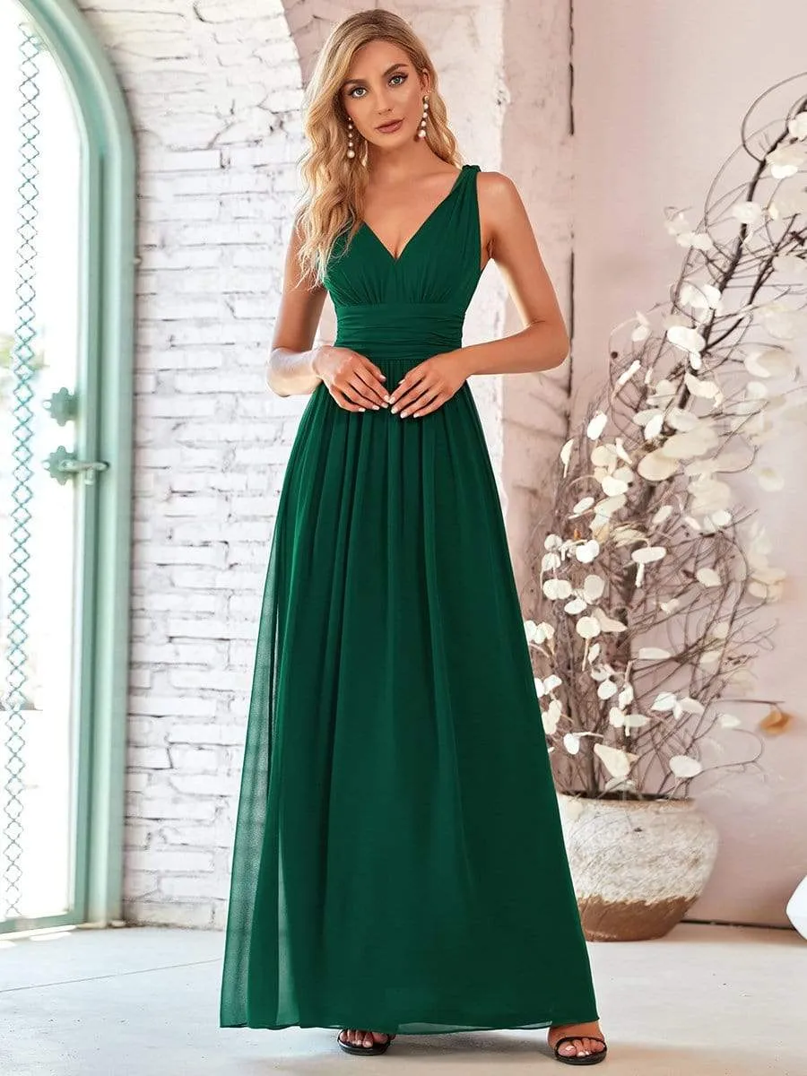 Sleeveless V-Neck Maxi Chiffon Bridesmaid Dress